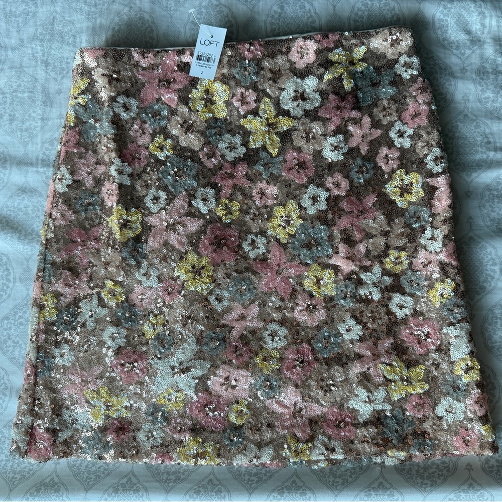 LOFT Sequin Floral Mini Skirt - Pink, Yellow, Blue